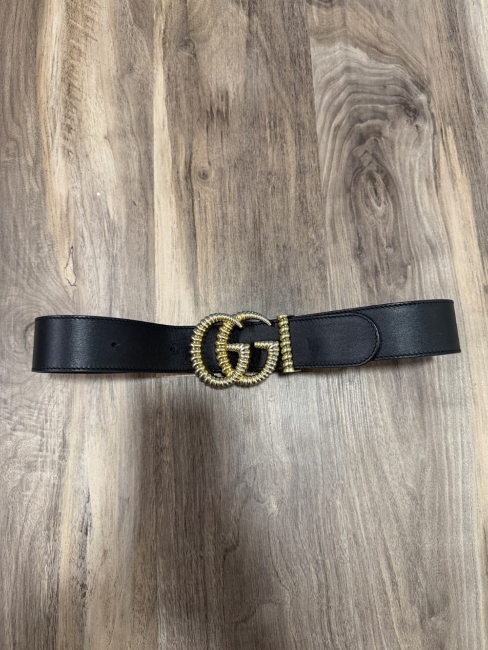 Gucci Black Leather Belt with Gold Double G Buckle  big 33”